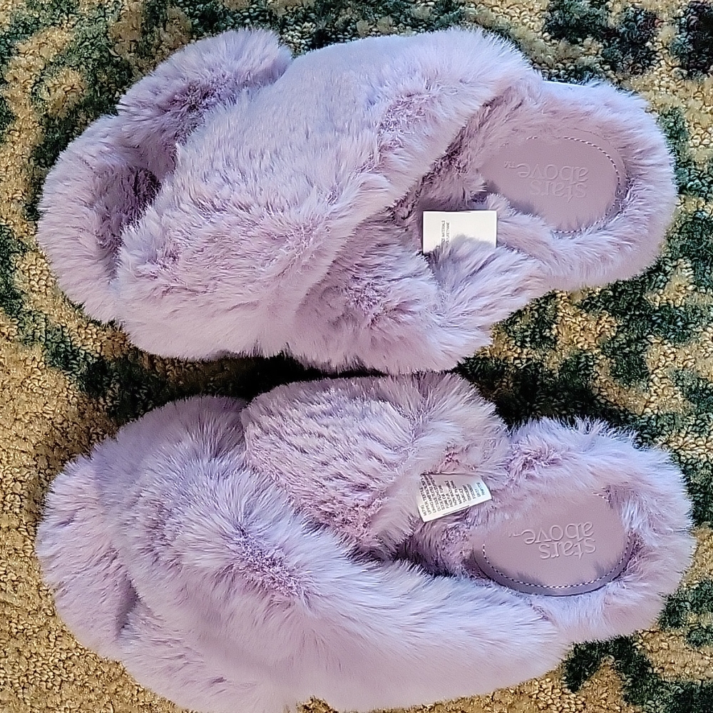 Stars Above Violet fuzzy slippers